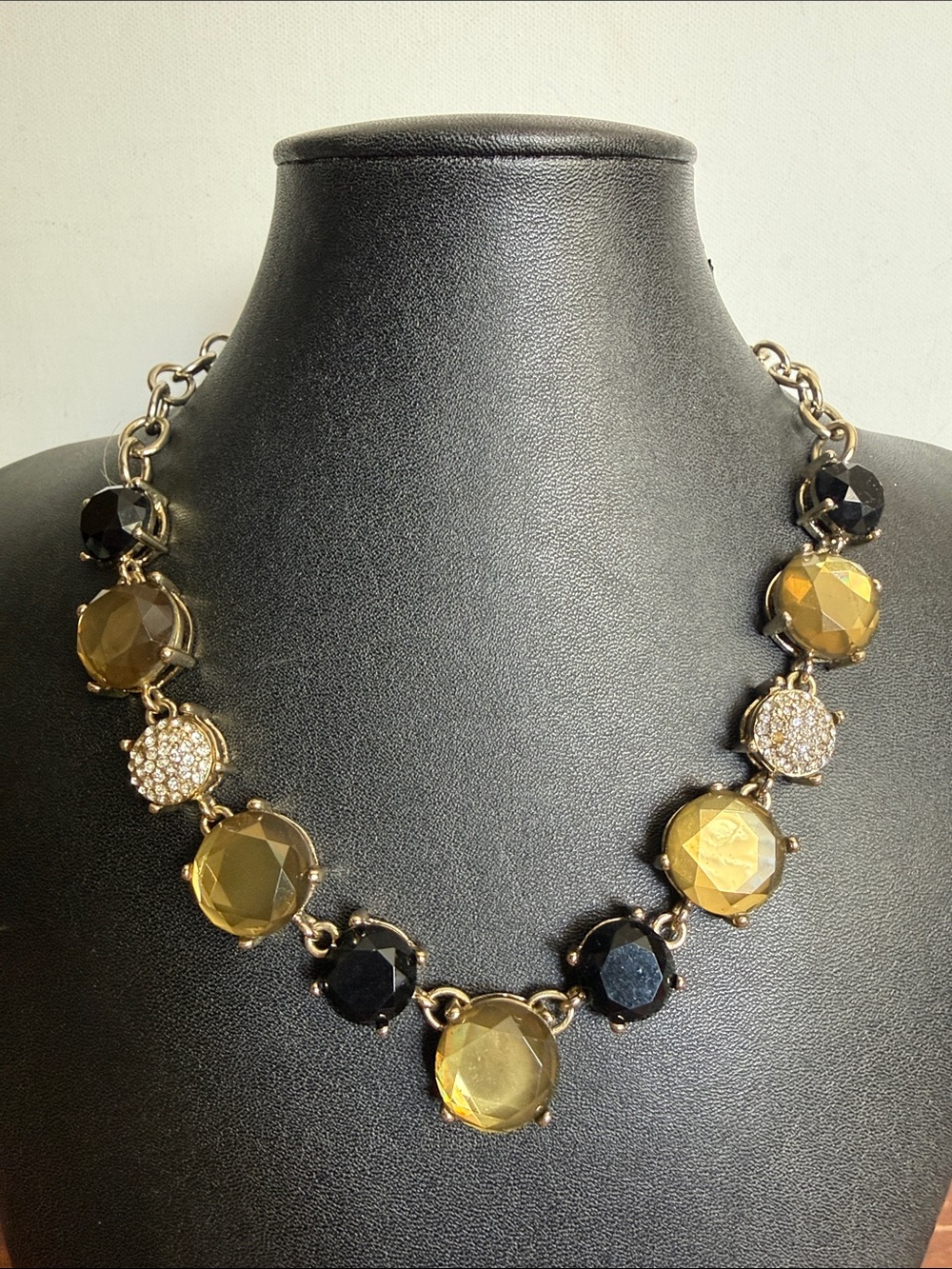 White House Black Market Gold-Tone Black and Amber Crystal Statement Necklace